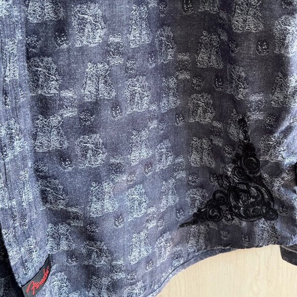 FENDER Custom Shop Rock And Roll Religion Mens Small Cotton Shirt Blue Geometric - Picture 6 of 10